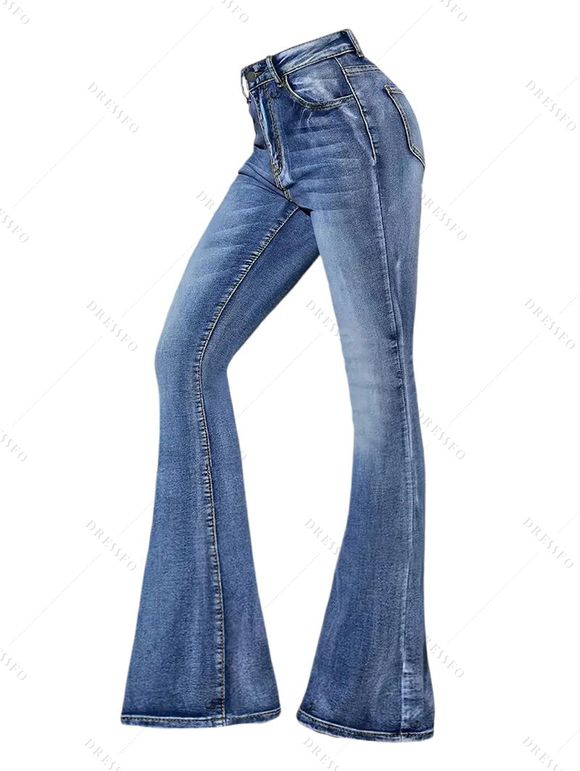 Pantalon en denim évasé à poches, taille haute, fermeture éclair, long, jean - Bleu Toile de Jean L | US 8