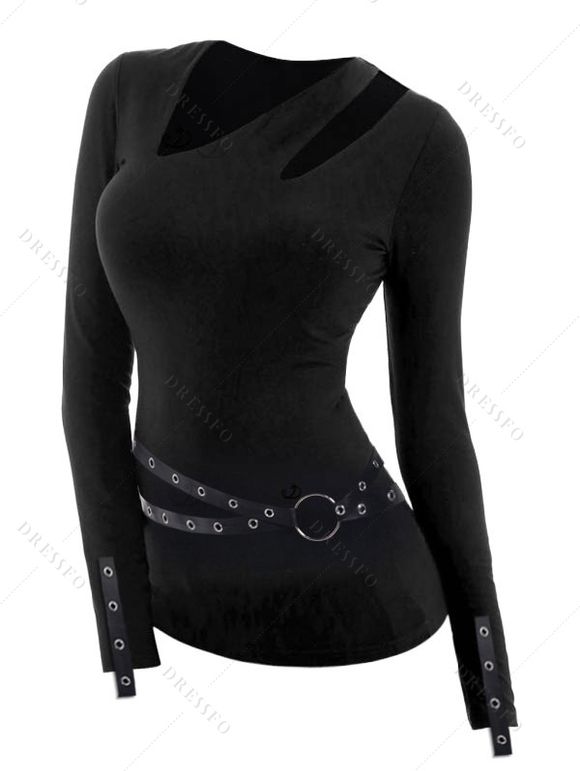 Gothic Women Outfit Solid Color O-ring Cut Out Top and Grommet Leggings Set - Noir S | US 4