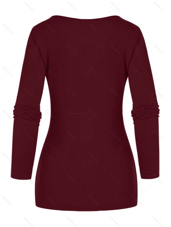 Gothic Women Outfit Solid Color O-ring Cut Out Top and Grommet Leggings Set - Rouge foncé S | US 4