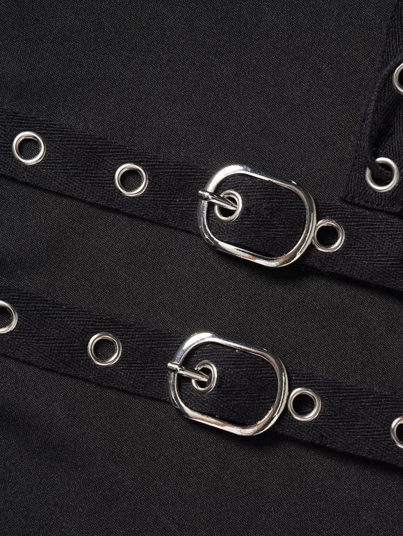 Gothic Women Outfit Solid Color O-ring Cut Out Top and Grommet Leggings Set - Rouge foncé S | US 4