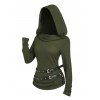 Sweat à capuche en tricot texturé de couleur unie avec ceinture et manches longues - Vert Armée S | US 4
