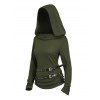 Sweat à capuche en tricot texturé de couleur unie avec ceinture et manches longues - Vert Armée L | US 8-10
