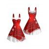 Christmas Couple Outfit Colorblock Snowflake Print Faux Fur Dress and Shirt Set - Rouge S | US 4