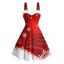 Robe de Noël mini-robe en fausse fourrure à imprimé flocons de neige colorblock - Rouge S | US 4