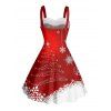 Robe de Noël mini-robe en fausse fourrure à imprimé flocons de neige colorblock - Rouge S | US 4