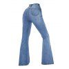 Pantalon évasé en denim avec poches, taille haute, fermeture éclair, jean délavé clair - Bleu Toile de Jean M | US 6