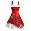 Christmas Couple Outfit Colorblock Snowflake Print Faux Fur Dress and Shirt Set - Rouge S | US 4