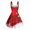 Christmas Couple Outfit Colorblock Snowflake Print Faux Fur Dress and Shirt Set - Rouge S | US 4