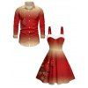 Christmas Couple Outfit Snowflake Bell Print Faux Fur Dress and Shirt Set - Rouge S | US 4