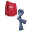 Christmas Women Outfit Elk Snowflake Heart Print Skew Neck Sweatshirt and Flare Jeans Set - Rouge S | US 4