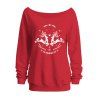 Christmas Women Outfit Elk Snowflake Heart Print Skew Neck Sweatshirt and Flare Jeans Set - Rouge S | US 4