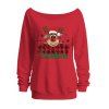 Christmas Women Outfit Elk Snowflake Print Skew Neck Sweatshirt and Flare Jeans Set - Rouge S | US 4