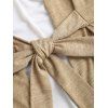 Women Outfit Colorblock Bowknot Faux Twinset Top and Flare Jeans Set - café lumière S | US 4
