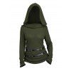 Gothic Women Outfit Textured Knitted Belt Hooded Top and Grommet Pants Set - Vert Armée S | US 4