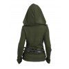 Gothic Women Outfit Textured Knitted Belt Hooded Top and Grommet Pants Set - Vert Armée S | US 4
