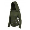 Gothic Women Outfit Textured Knitted Belt Hooded Top and Grommet Pants Set - Vert Armée S | US 4