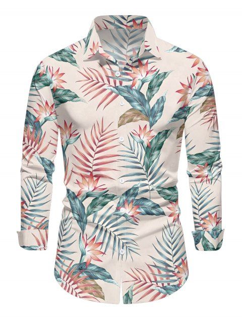 Chemise de vacances pour homme, imprimé floral et feuilles, à manches longues et boutonnée