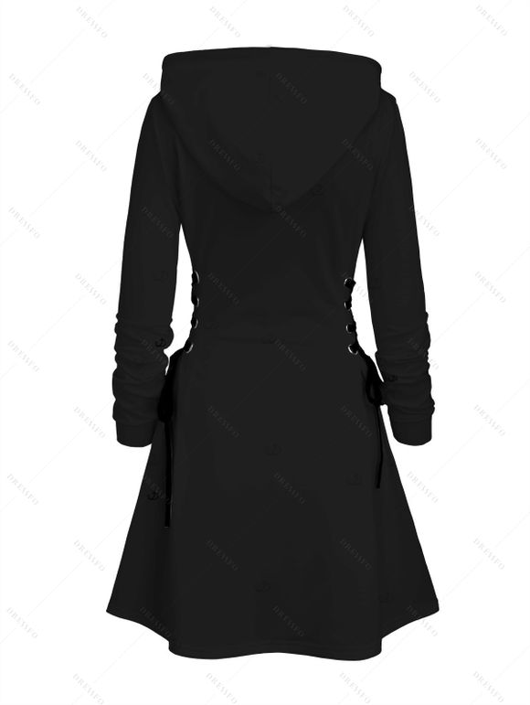 Robe à capuche à imprimé sapin de Noël et nuit étoilée, à lacets et manches longues - Noir S | US 4