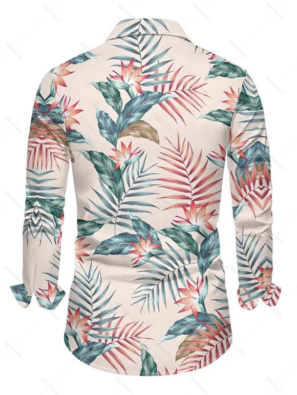 Chemise de vacances pour homme, imprimé floral et feuilles, à manches longues et boutonnée - Rose M
