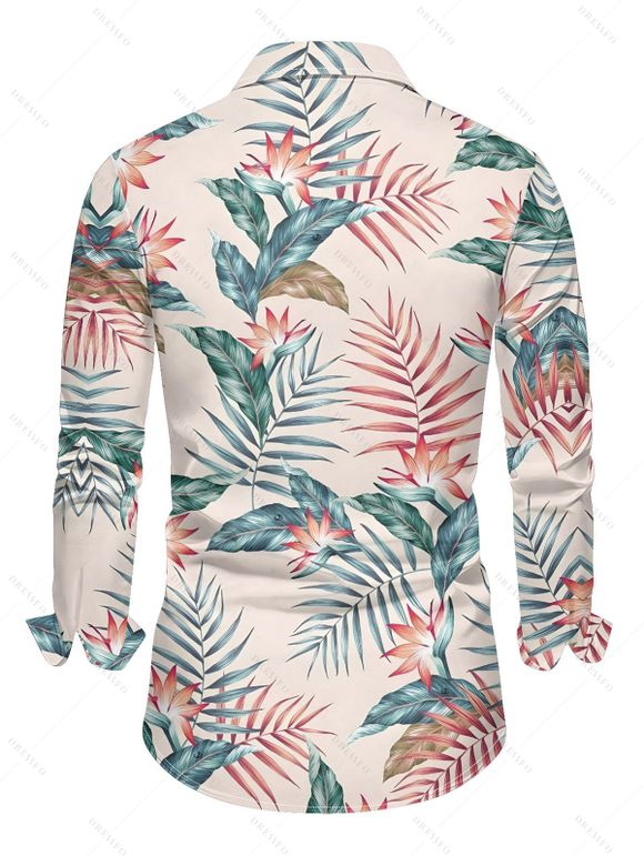 Vacation Couple Outfit Floral Leaf Print Dress Slit Flare Sleeve Dress and Shirt Set - Rose S | US 4