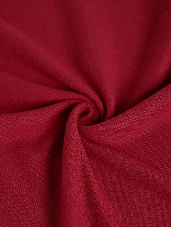 Mini Robe Ligne A en Blocs de Couleurs à Imprimé Flocon de Neige et Sapin de Noël à Manches Longues - Rouge foncé M