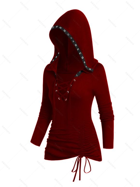 Women Outfit Lace Up Cinched Hoodie Top and Grommet Leggings Set - Rouge Vineux S | US 4