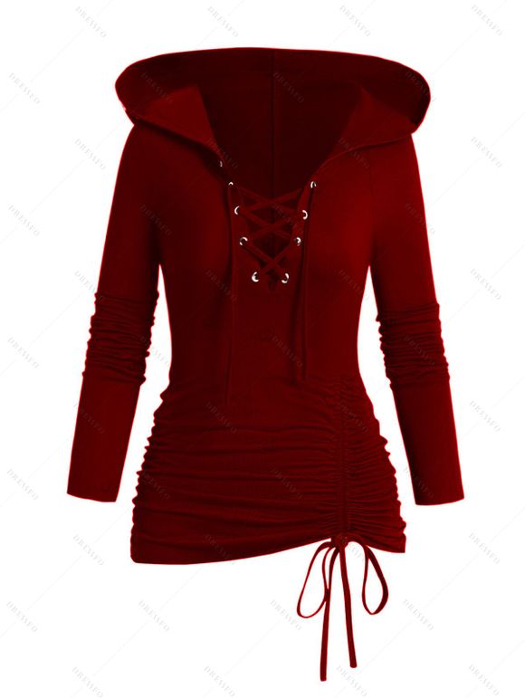 Women Outfit Lace Up Cinched Hoodie Top and Grommet Leggings Set - Rouge Vineux S | US 4