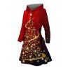 Robe à capuche à imprimé sapin de Noël et étoiles, à lacets et manches longues - Rouge Vineux M | US 6