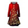 Robe à capuche à imprimé sapin de Noël et étoiles, à lacets et manches longues - Rouge Vineux M | US 6