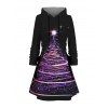 Robe à capuche à imprimé sapin de Noël et nuit étoilée, à lacets et manches longues - Noir M | US 6