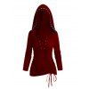 Sweat à capuche à lacets de couleur unie, haut à manches longues et œillets cintré - Rouge Vineux XL | US 12