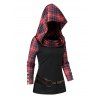 Women Outfit Plaid Panel Long Sleeve Hooded Top and Grommet Pants Set - Noir S | US 4