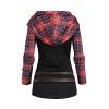 Women Outfit Plaid Panel Long Sleeve Hooded Top and Grommet Pants Set - Noir S | US 4