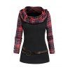Women Outfit Plaid Panel Long Sleeve Hooded Top and Grommet Pants Set - Noir S | US 4