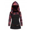 Women Outfit Plaid Panel Long Sleeve Hooded Top and Grommet Pants Set - Noir S | US 4