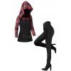 Women Outfit Plaid Panel Long Sleeve Hooded Top and Grommet Pants Set - Noir S | US 4