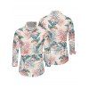 Chemise de vacances pour homme, imprimé floral et feuilles, à manches longues et boutonnée - Rose 5XL
