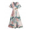Robe de vacances à imprimé floral et feuilles, robe à manches évasées fendues - Rose XXL | US 14