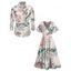 Vacation Couple Outfit Floral Leaf Print Dress Slit Flare Sleeve Dress and Shirt Set - Rose S | US 4