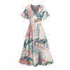 Vacation Couple Outfit Floral Leaf Print Dress Slit Flare Sleeve Dress and Shirt Set - Rose S | US 4