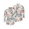Vacation Couple Outfit Floral Leaf Print Dress Slit Flare Sleeve Dress and Shirt Set - Rose S | US 4