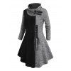 Women Outfit Colorblock Cable Knit Buckle Hooded Dress and Earrings Lace Up Boots Set - Noir S | US 4