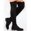 Women Outfit Colorblock Cable Knit Buckle Hooded Dress and Earrings Lace Up Boots Set - Noir S | US 4