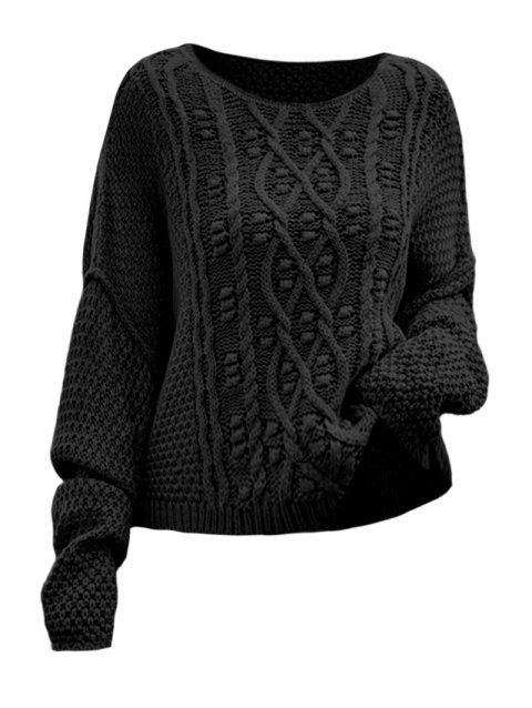 Pull en maille torsadée de couleur unie, pull à manches longues et épaules tombantes