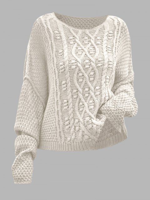 Pull en maille torsadée de couleur unie, pull à manches longues et épaules tombantes