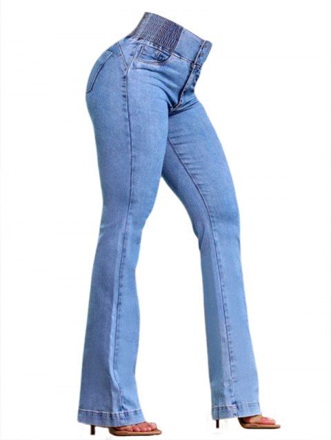 Jean push-up évasé avec poches à boutons élastiques et pantalon long en denim