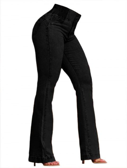 Jean push-up évasé avec poches à boutons élastiques et pantalon long en denim