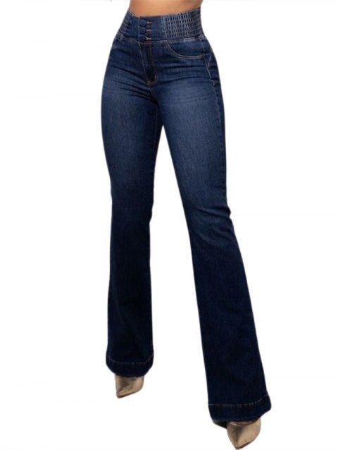 Jean push-up évasé avec poches à boutons élastiques et pantalon long en denim