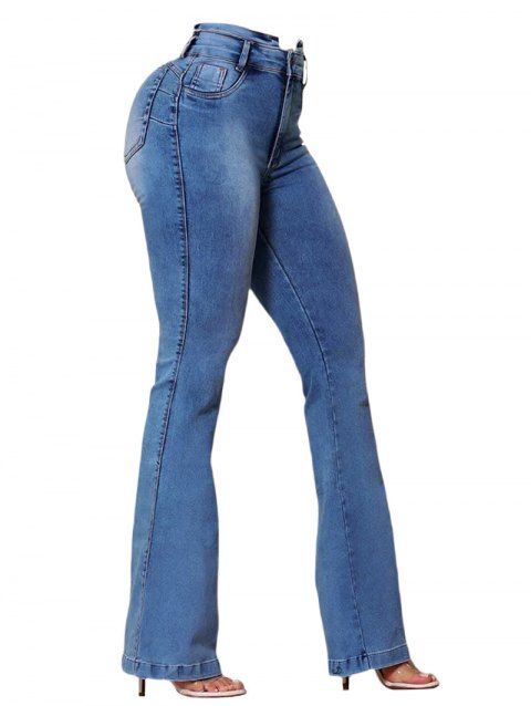 Jean évasé taille haute avec poches et braguette zippée