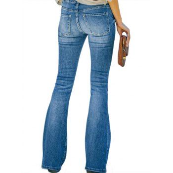 High Waist Flare Jeans Pocket Button Fly Long Demin Pants
